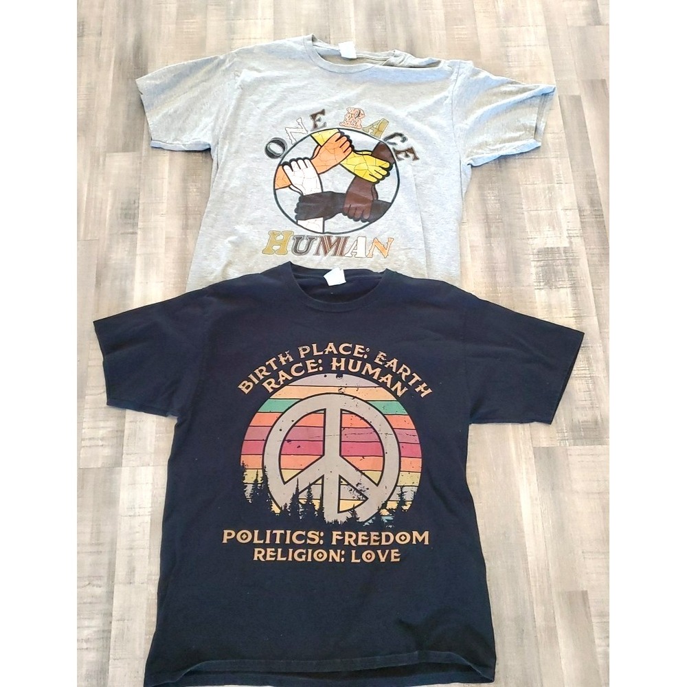 Vintage 1990s One Race Human Shirt 90° Tee Shirt L Human Race Love Rare Lot of 2